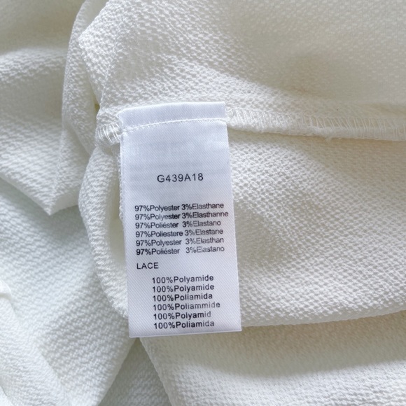 NWT Molly Bracken Off White Woven Top With Lace Sleeves & Puff Pleated Cuffs - Picture 7 of 8